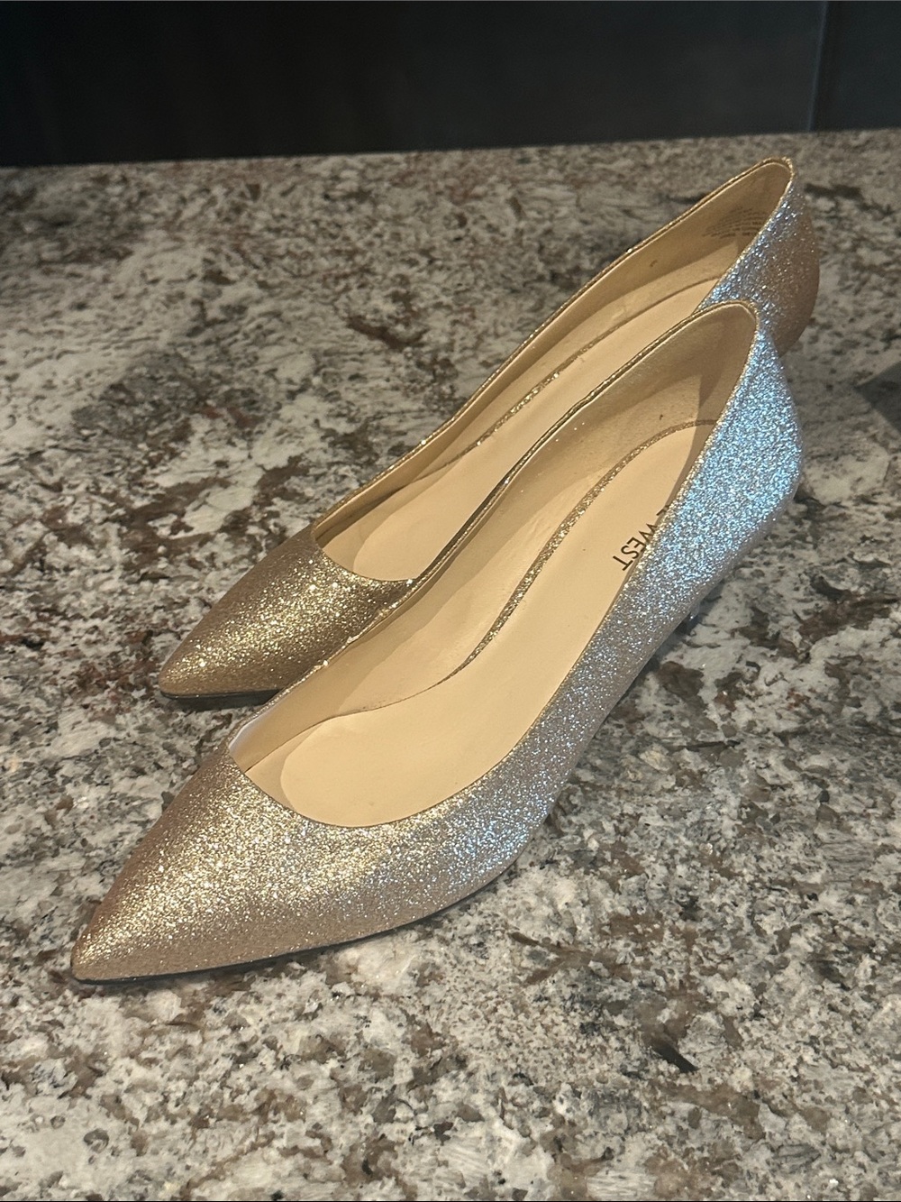 Nine West Gold Glitter Pointed-Toe Flats